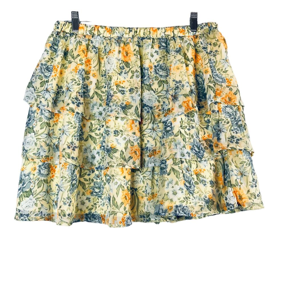 Lost + Wonder Yellow Floral Ruffle Tiered Mini Skirt Yellow Large